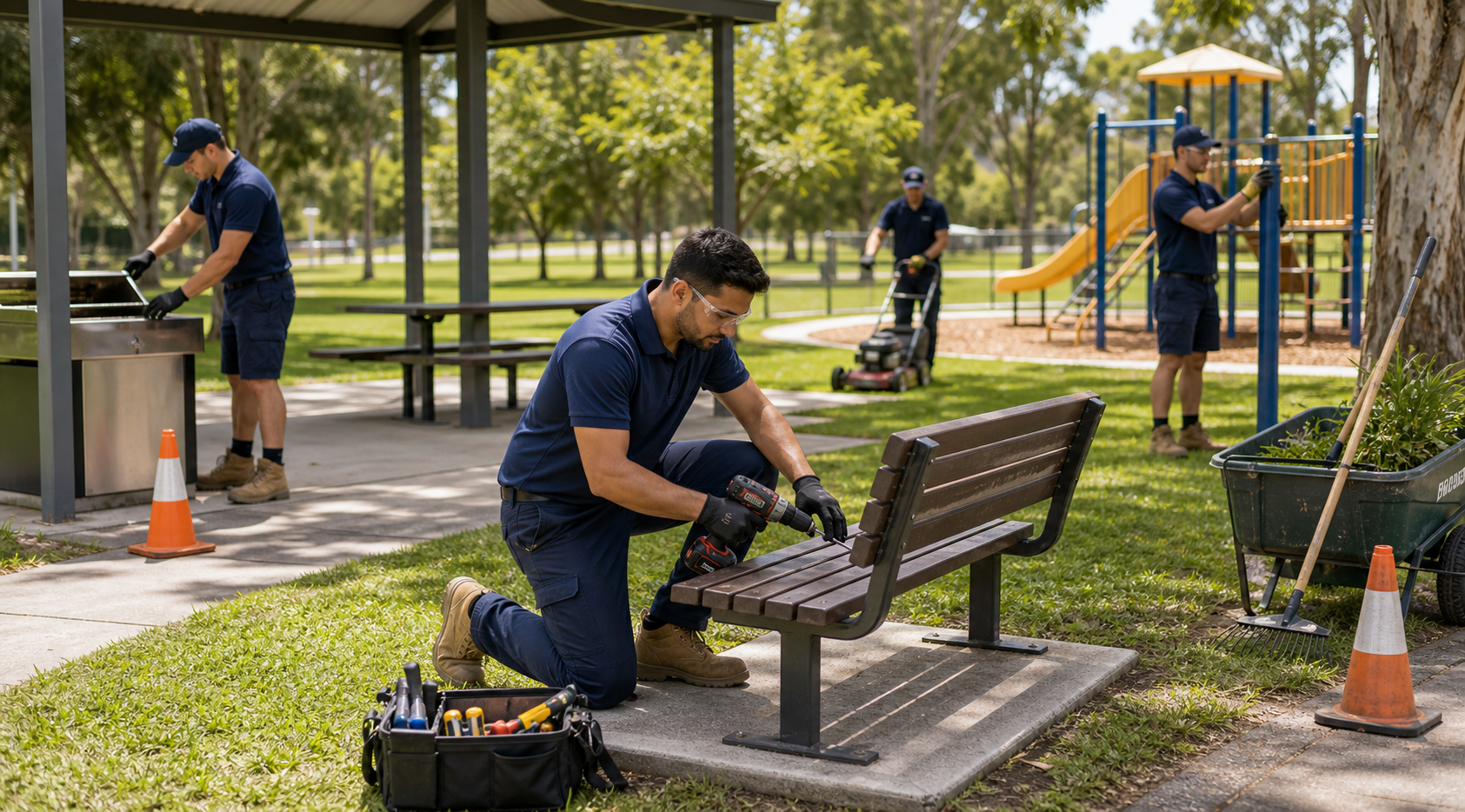 Outdoor contractors maintaining common areas and landscapes